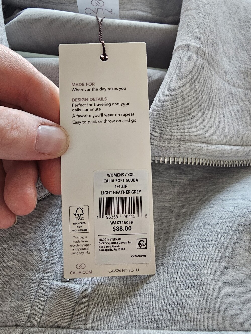 Calia Soft Scuba 1/4 Zip In Light Heather Grey - Picture 9 of 9